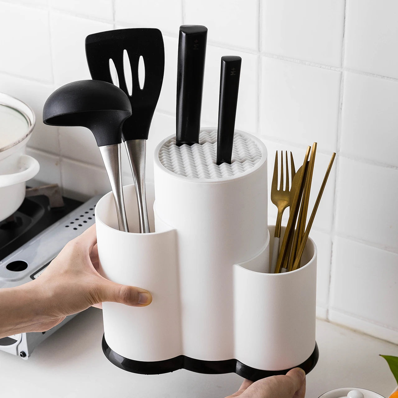 MDZF SWEETHOME Multi-Function Utensil Holder Knife Block PP Flatware Drainer