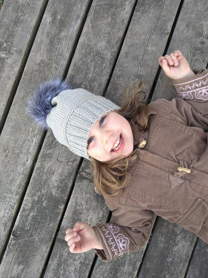 Gray Knitted Hat With Pompom