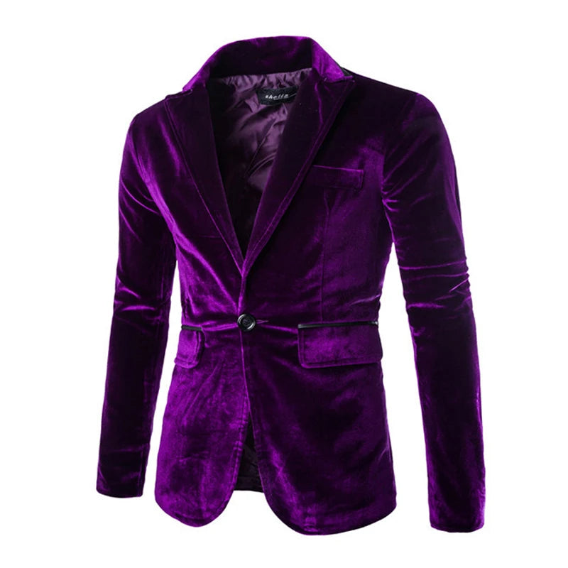 Shiny Purple One Button Velvet Blazer Jacket Men 2022 Spring