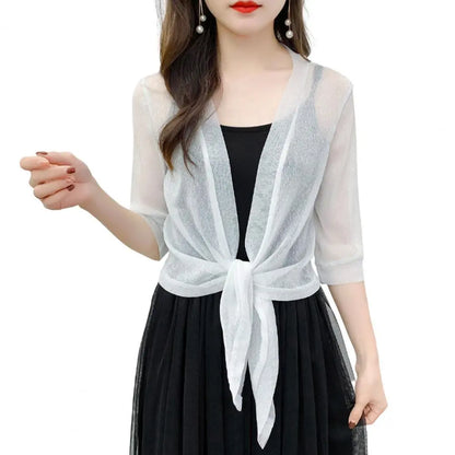 Stylish Jacket Cardigan  Half Sleeve Front Lace-Up Summer Coat