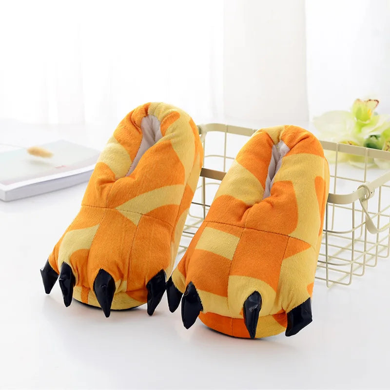 Winter Soft Warm Monster Dinosaur Paw Funny Slippers for Men Women Kids