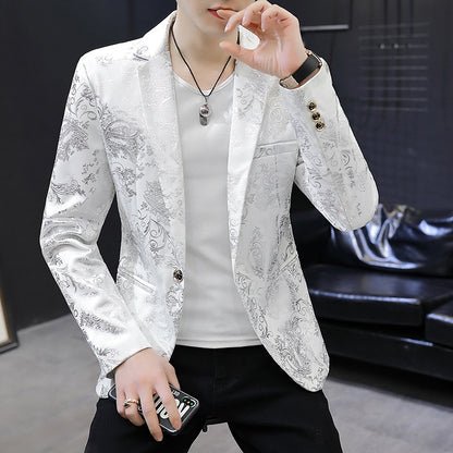 Men Blazer Suit Printed Slim Lapel Collar Casual Mens Suit Thin