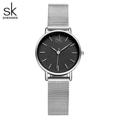 SK Super Slim Sliver Mesh Stainless Steel Watches Women Top