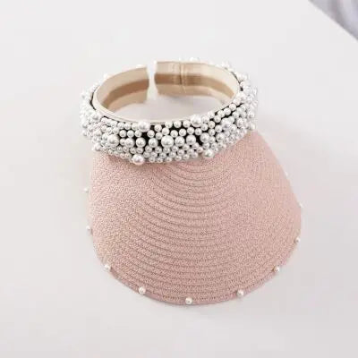 2022 New Pearls Women Summer Hat Female Elegant Pearl Straw Sun Hat