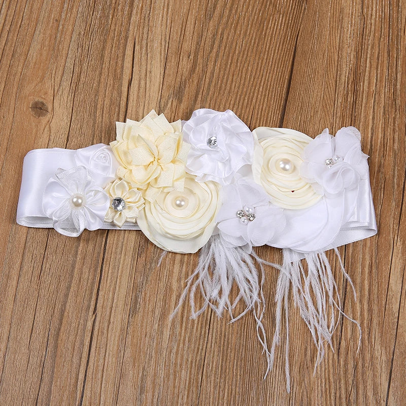 Kids Belts Girls Satin Ribbons Rhinestone Flower Belt