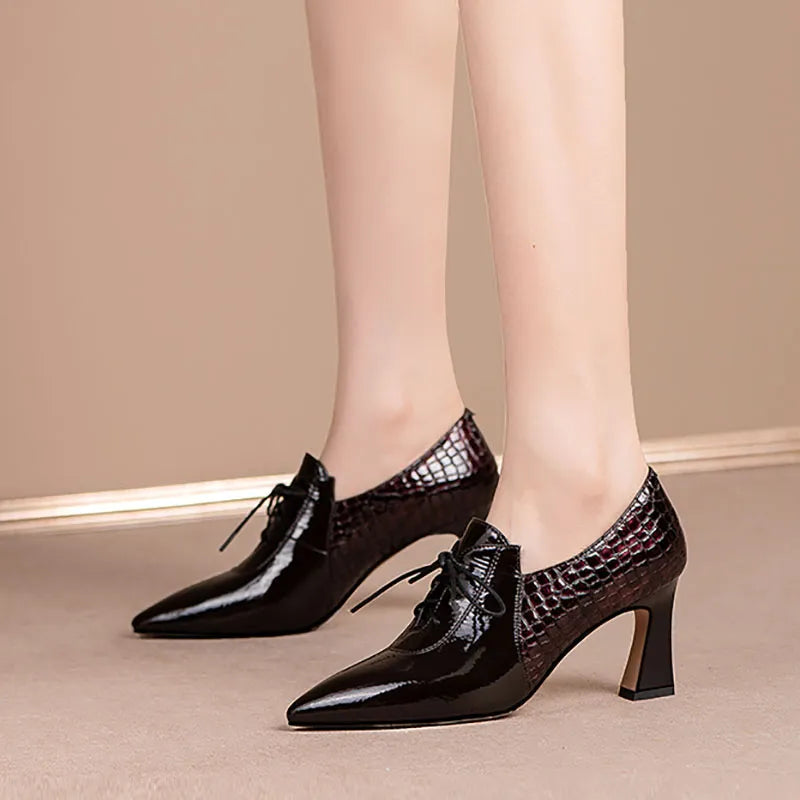 New Women's Bare Boots High Heels Lace Up Dress Shoes Patent Leather Office Lady