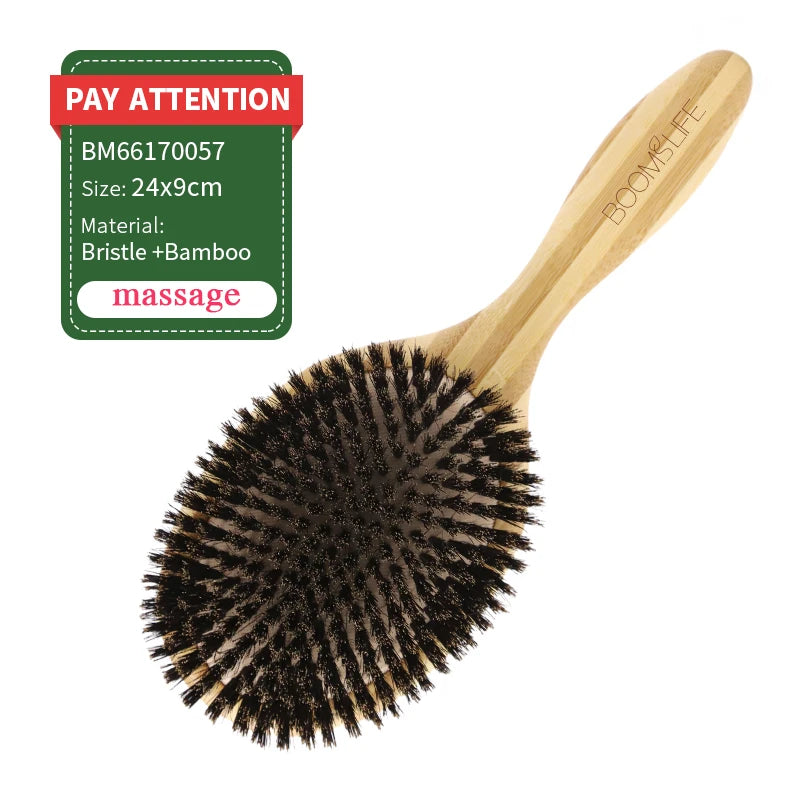 Boar Bristle Hair Brush Women Wood Bamboo HairBrush Professional Curly Airbag