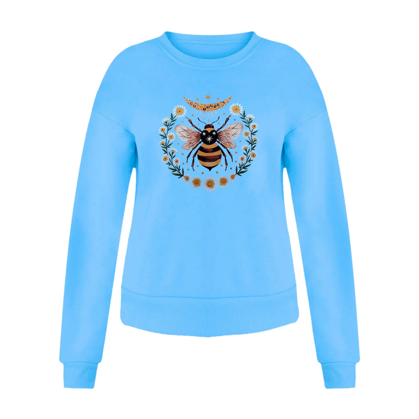 Women's Sweatshirts Loose Long-Sleeved Top Bee Print Short Curled Pullover