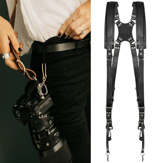 Double Shoulder Camera Straps Adjustable Leather Camera Shoulder Straps Portable