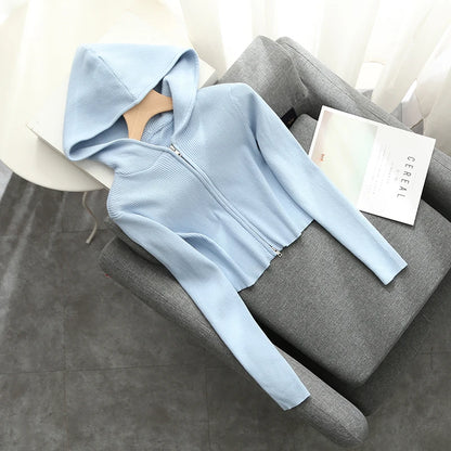 Slim Girls Soft Cotton Knitted Hoodies 2022 Fashion Ladies Sweatshirts