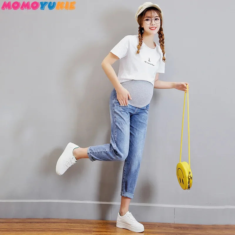 Maternity Jeans for Pregnant Women Clothes Elastic Waist Belly Loose Pant