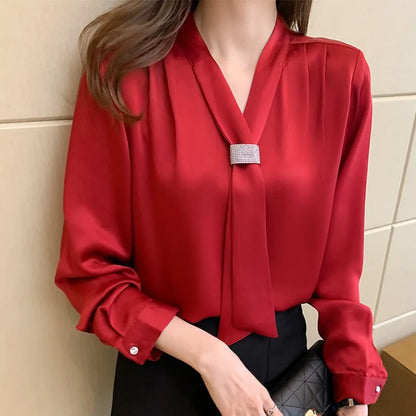 Korean Women Shirts Chiffon Blouses for Women Long Sleeve Shirts