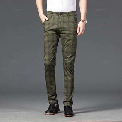 New Men's Trousers Fashion Business Classic Stripe Plaid