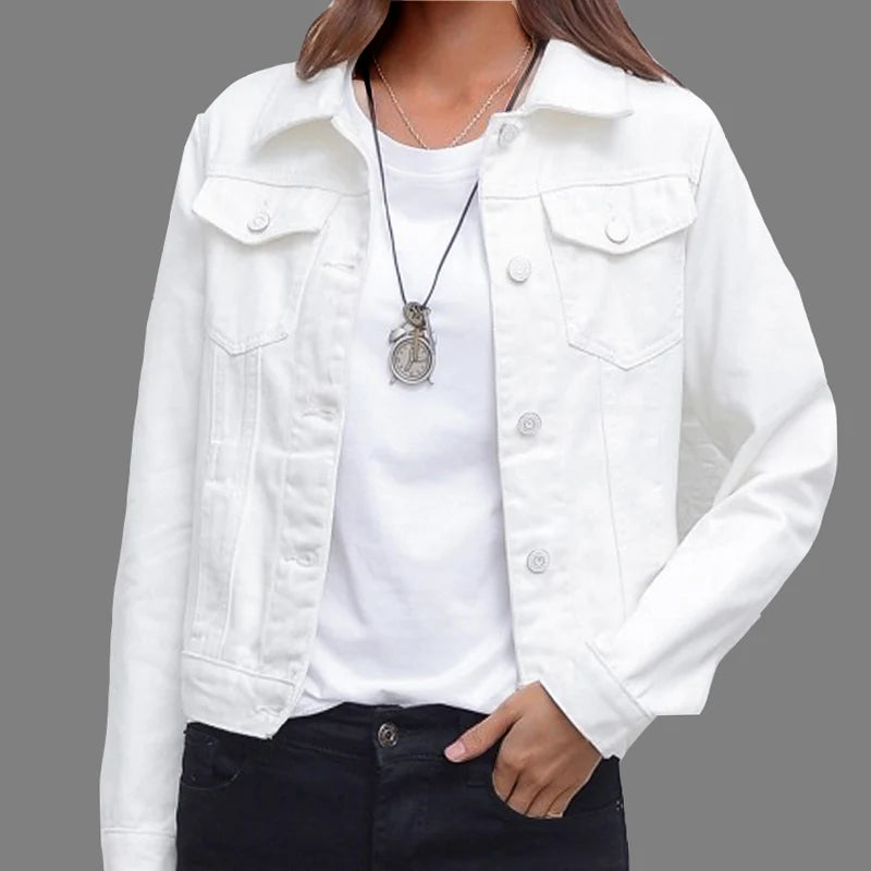 Jeans Jacket and Coats for Women Autumn Candy Color Casual Short Denim Jacket