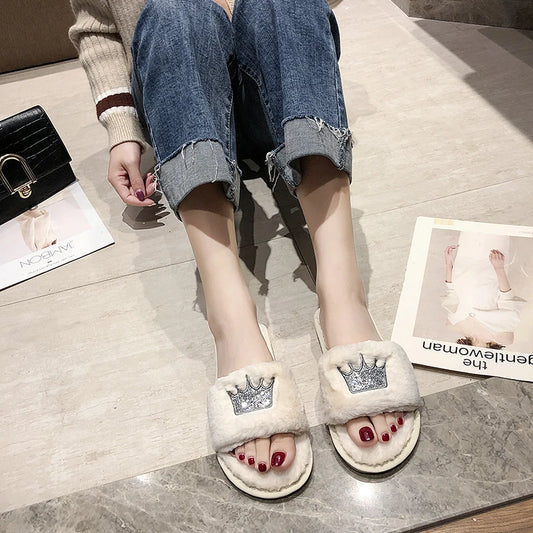 Slippers Women 2023 Womens Fur Slippers Winter Shoes Big Size Home Slipper Plush