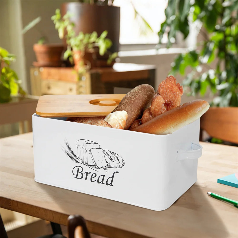 SENSEMAKE-Portable Style Metal Bread Bin Box, Food Storage Containers