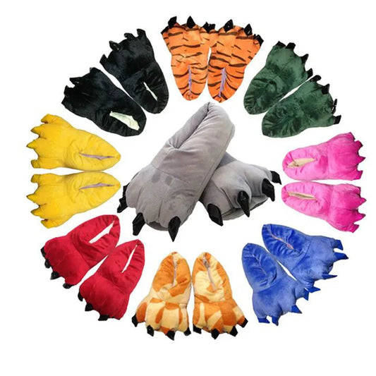 Winter Soft Warm Monster Dinosaur Paw Funny Slippers for Men Women Kids