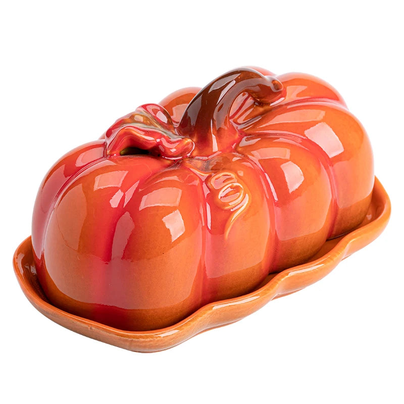 Cute and Novel Pumpkin With Lid Ceramic Dining Plate Snack Plate Utensils