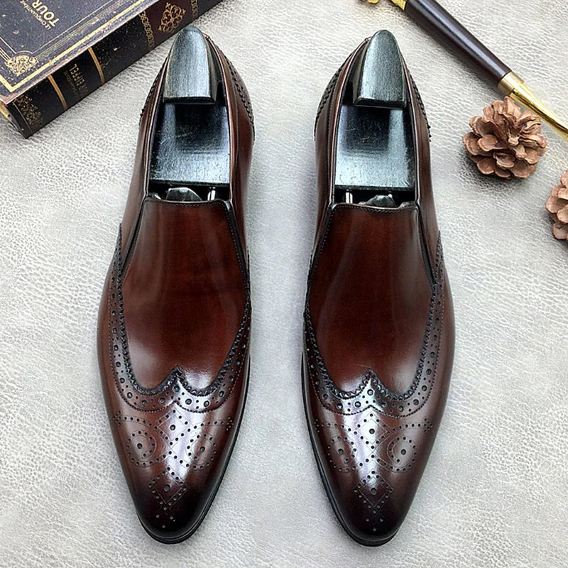 Genuine Leather Men Brogue Business Wedding Banquet Shoes Casual Flat Shoes