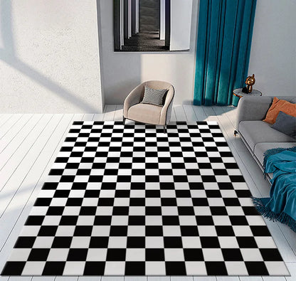 Color Checkerboard Plaid Carpet Moroccan Living Room Bedroom Rug Anti-Skid