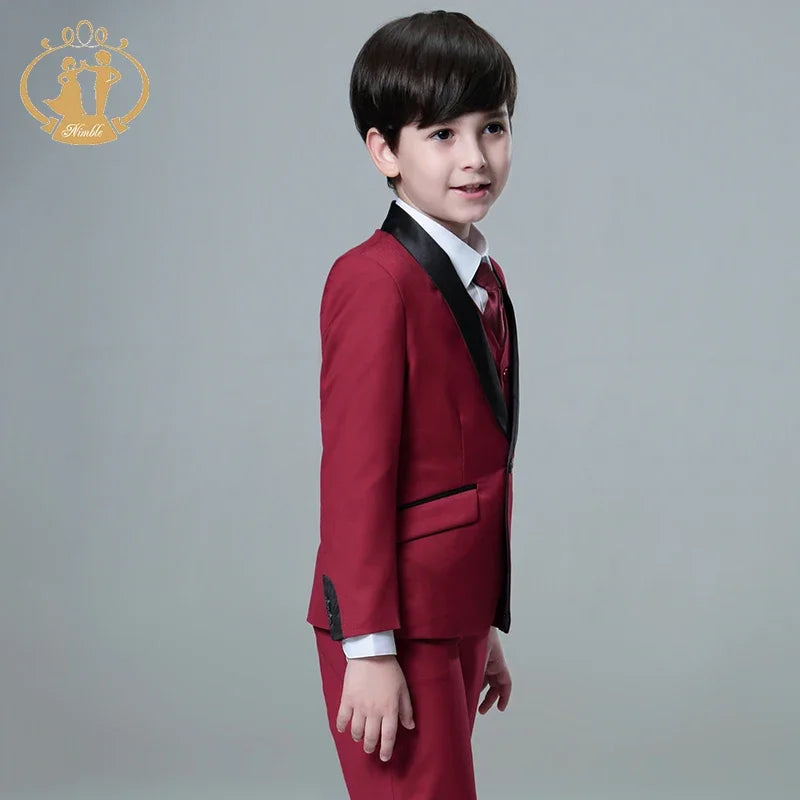 Spring Autumn Formal Suit for Boy Children Party Host Wedding Costume Red Blazer