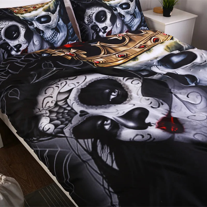 Fanaijia Sugar Skull Bedding Sets King Beauty Kiss Skull Duvet Cover