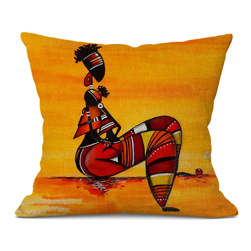 African Woman Cushion Cover Africa Life Abstract Painting Square Pillow