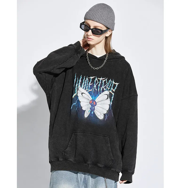 2023 Men Hip Hop Hoodie Sweatshirt Lightning Butterfly Streetwear Hoodie