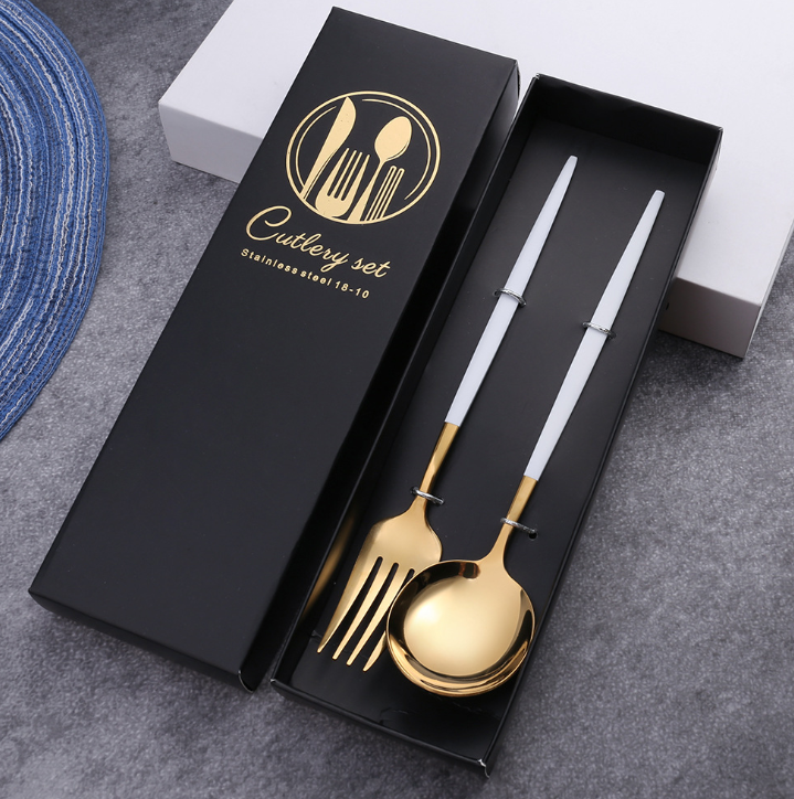 Luxury 18/10  Matte Black Gold Plated Stainless Steel Flatware Cutlery Set