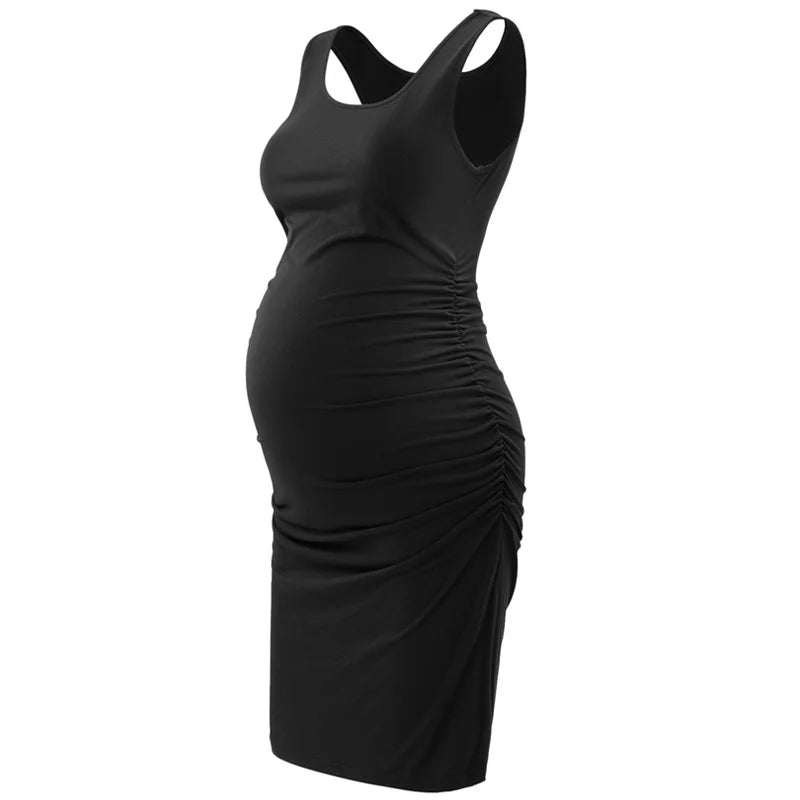 Maternity Dress Summer Soft Side Ruched Bodycon Dresses Pregnancy