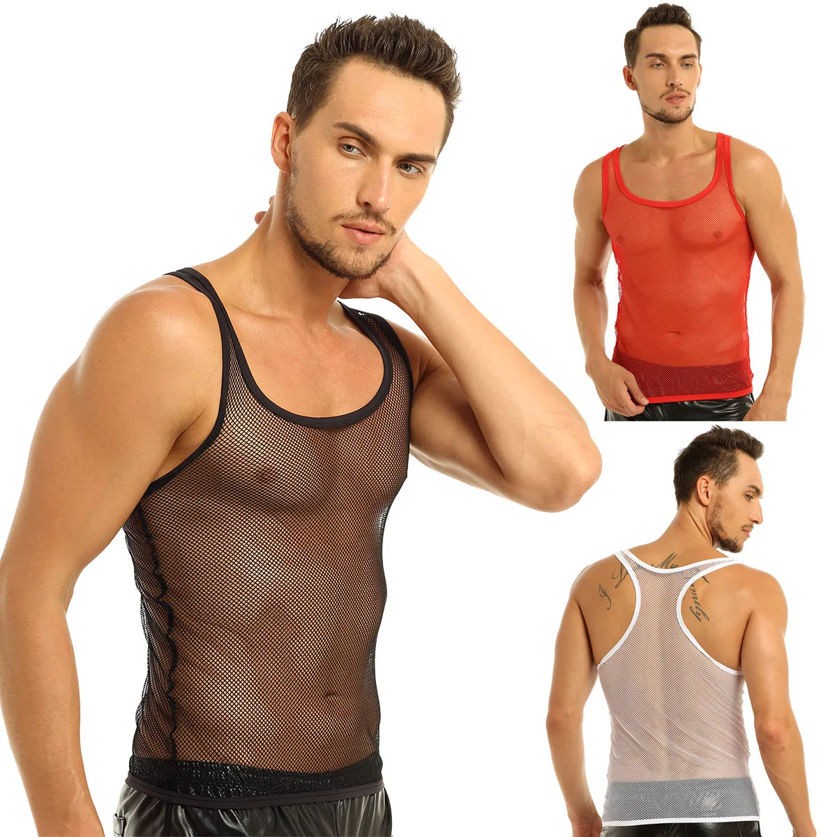 Transparent Undershirt  Fishnet See-Through Sleeveless Vest Breathable