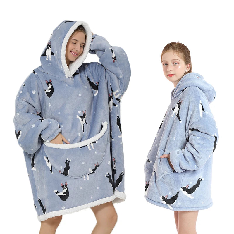 Oversized Family Matching Homewear Hoodie Plush Fleece  Girls Sleepwear