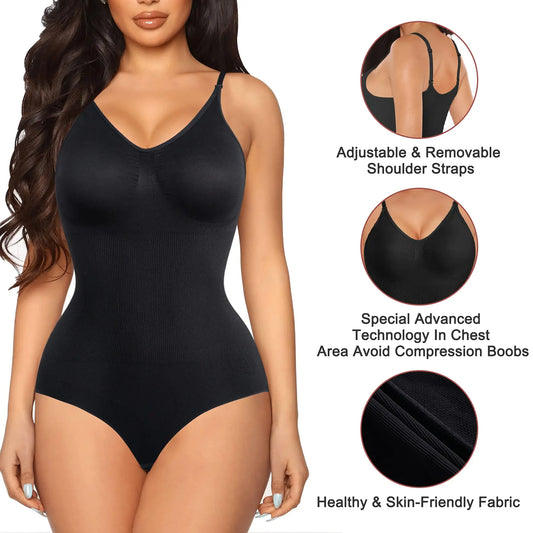 V Neck Spaghetti Strap Bodysuits Compression Body Suits