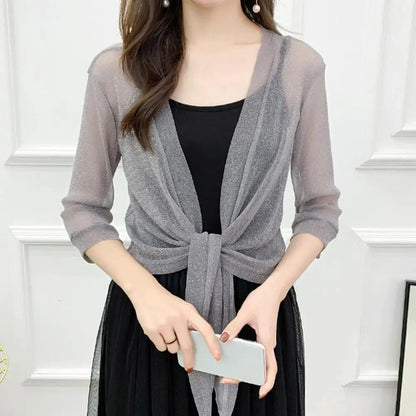 Stylish Jacket Cardigan  Half Sleeve Front Lace-Up Summer Coat