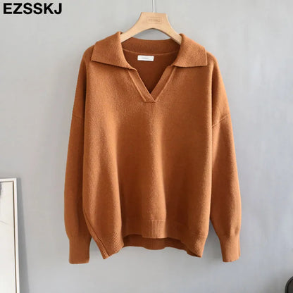 Autumn Winter Casual Chic V-Neck Oversize Thick Sweater Pullovers