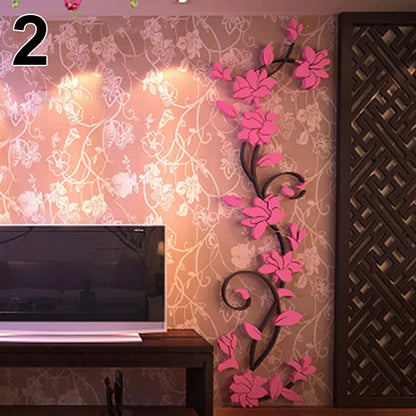 3D Flower Vine Wall Stickers Refrigerator Window Cupboard Home Decorations