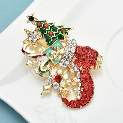 Wuli&baby Taking Gifts Boots Brooches for Women Unisex Rhinestone Enamel Tree