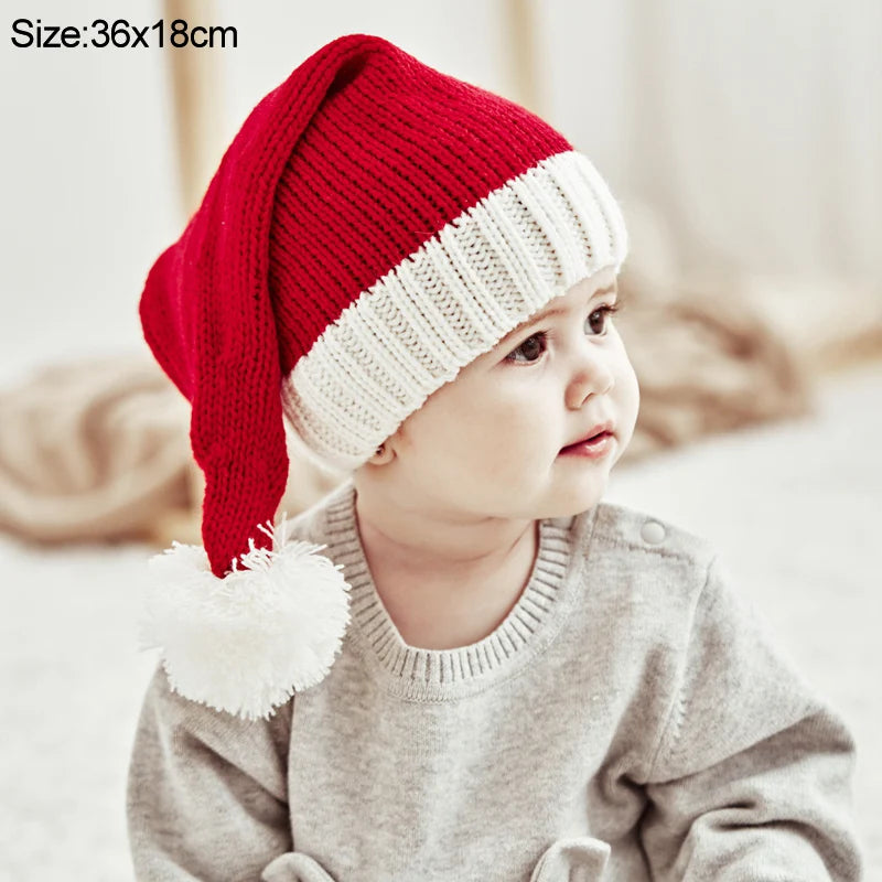 2024 Knitted Christmas Hat Cute Pompom Adult Child Soft Beanie Santa Cap New