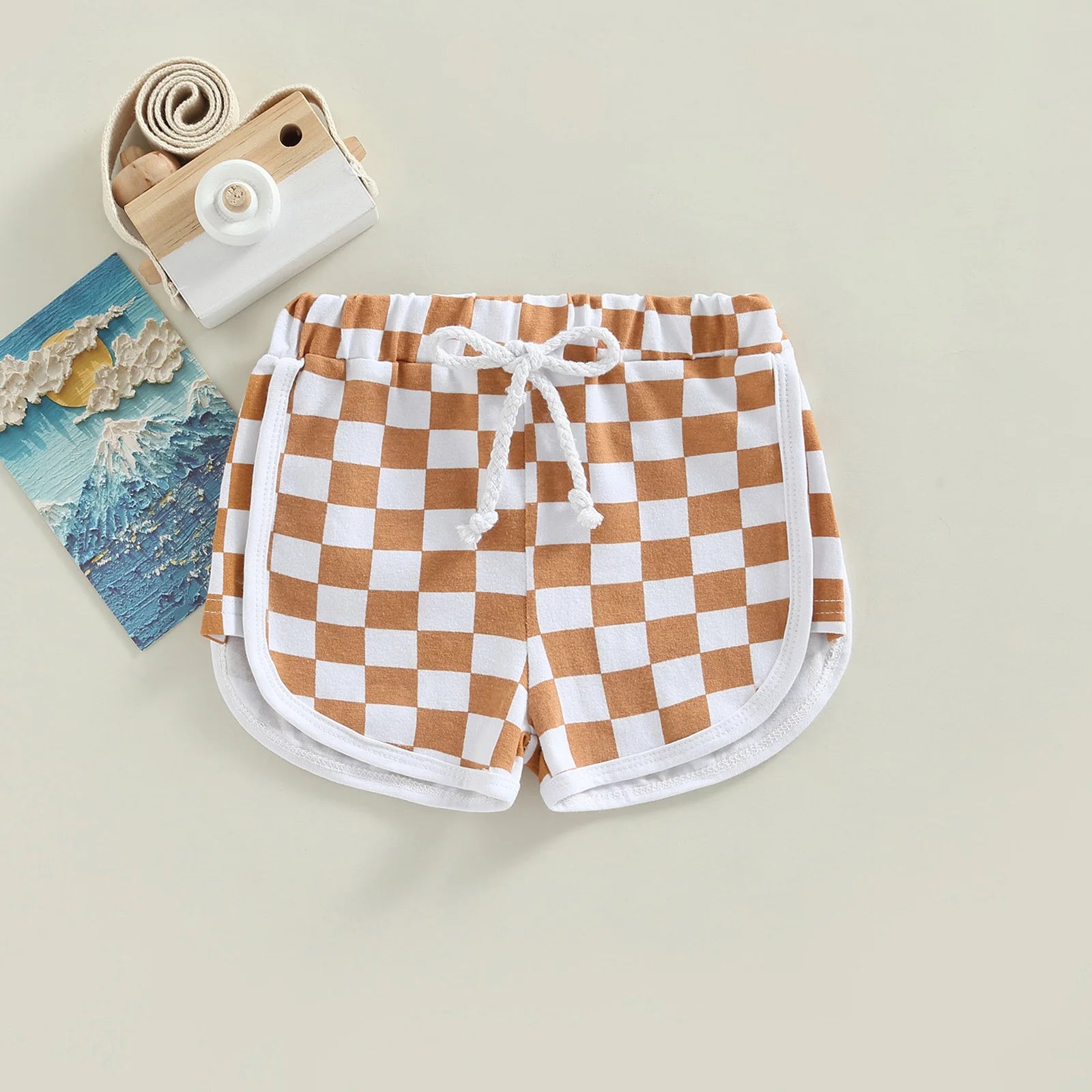 Summer Kid Baby Girls Boys Shorts Checkerboard Print Elastic Waist Short