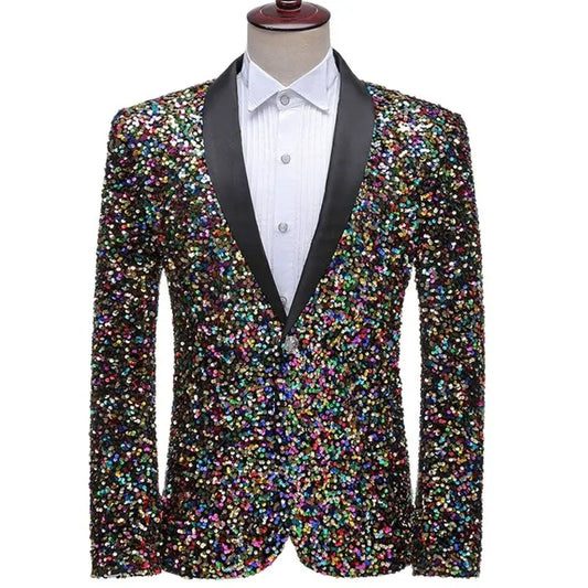 Colorful Glitter Sequin Tuxedo Blazer Men Luxury Brand Mens