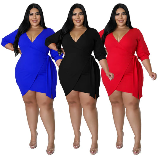 2022 Summer Fashion Plus Size Women Clothing Solid Half Sleeve