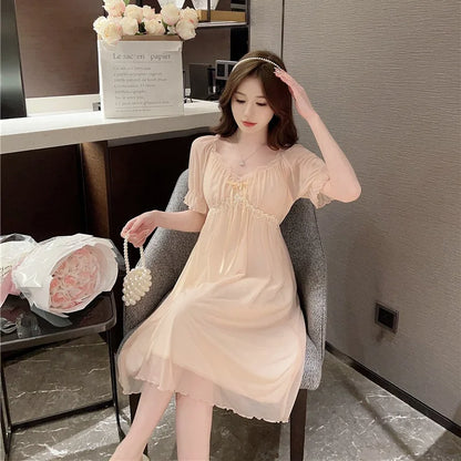 Sweet Mesh Night Dress Princess Sleepwear Nightwear Lace