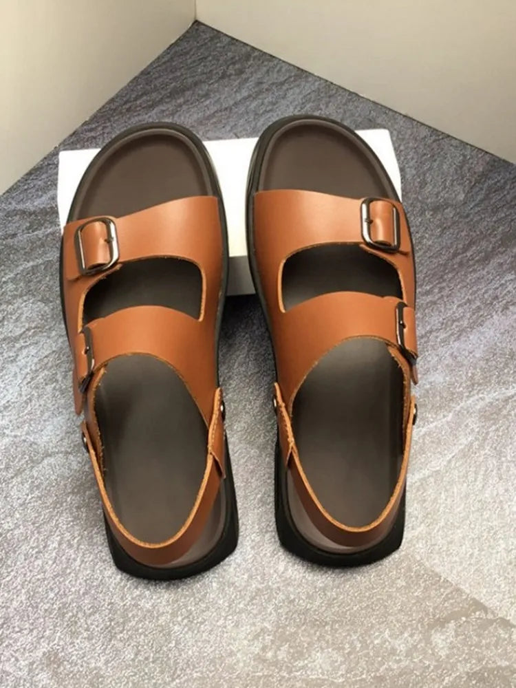 Summer Mens Cowhide Genuine Leather Sandals