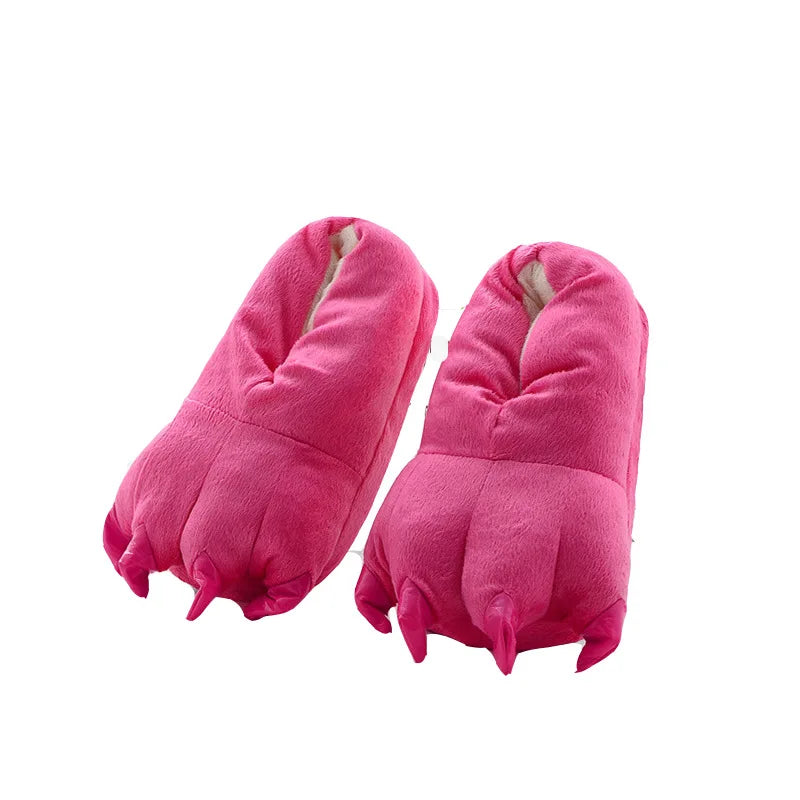 Winter Soft Warm Monster Dinosaur Paw Funny Slippers for Men Women Kids