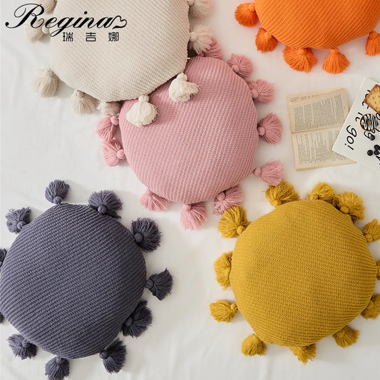 REGINA Cute Tassel Soft Round Seat Cushion Fluffy Kawaii Home Decor Cotton Bed