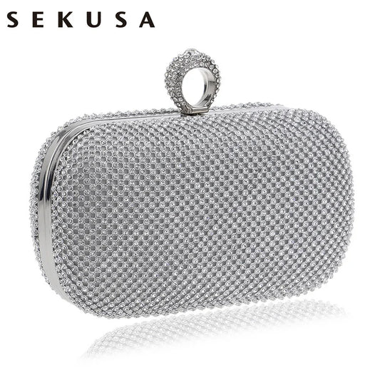 SEKUSA Evening Clutch Bags Diamond-Studded Evening Bag With Chain Shoulder Bag