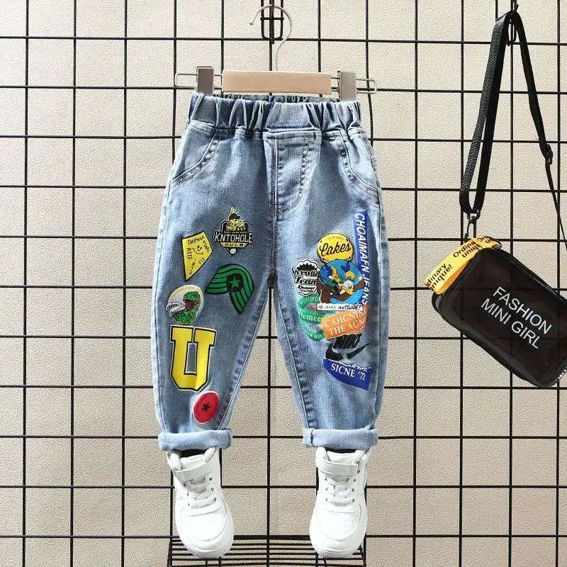 Baby Boy Jeans Pants Child Girls Cartoon Print Denim Trousers 2 3 4 5 6 7 8 Year