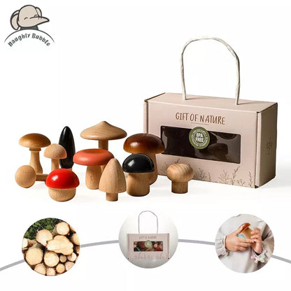 1Set Wood Mushroom Blocks for Children Montessori Educational