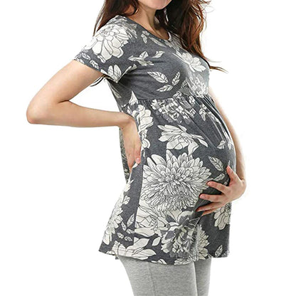 Women Pregnancy Casual T Shirt Maternity Short Sleeve Dot Print Tees Tops