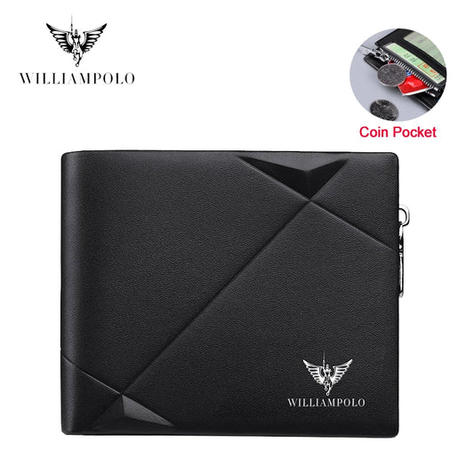 WILLIAMPOLO Men's Slim Wallet Genuine Leather Mini Purse Casual Design